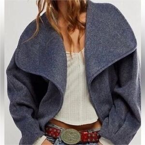 NWT Free People Navy Heather Mina wool belted swing coat M